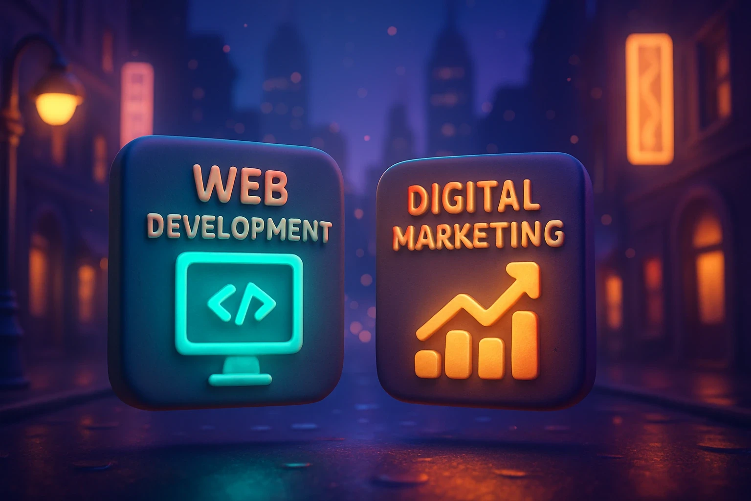 Illustration montrant la fusion entre développement web et marketing digital pour une croissance optimale.