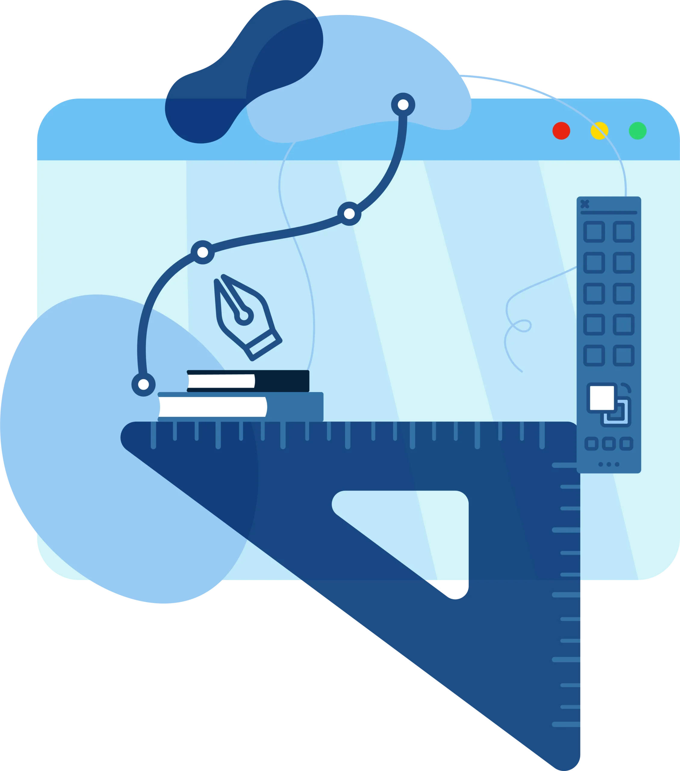 Illustration de design UI/UX avec outils de tracé et interface de création graphique