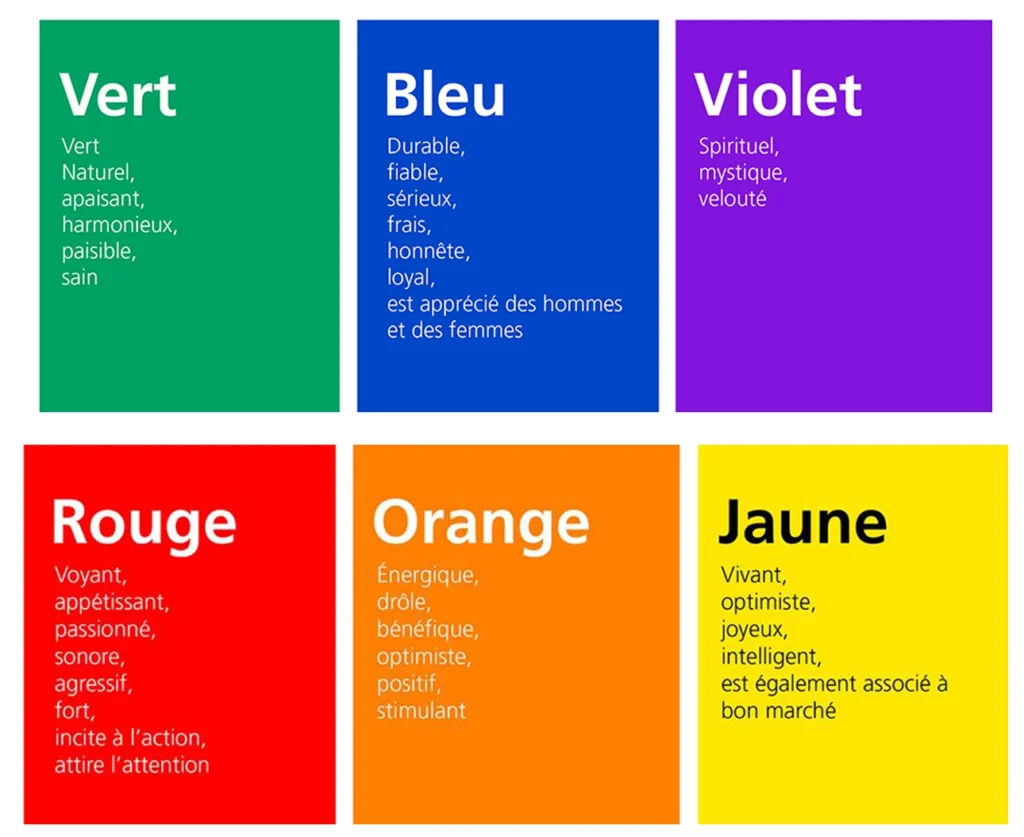 Infographie sur la psychologie des couleurs pour le branding et le développement e-commerce.
